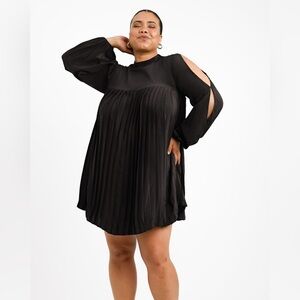 ASOS DESIGN Curve Black High Neck Pleated Trapeze Mini Dress With Split Sleeves